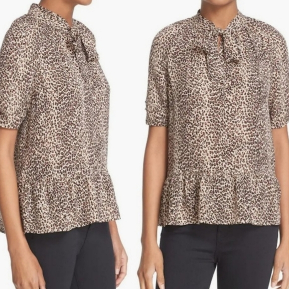 Joie Feyana Animal Print 100% Silk Short Sleeve Blouse Size Small - Picture 5 of 6